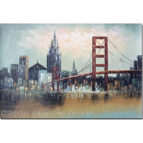 Skilled Painter Hand-painted High Quality Modern Bridge and Skyscraper Oil Painting on Canvas Abstract New York Oil Painting