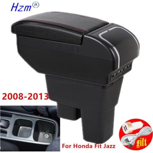 For Honda Fit Jazz Armrest Box Centre Dual Layer Console Storage with USB 2008 2009 2010 2011 2012 2013