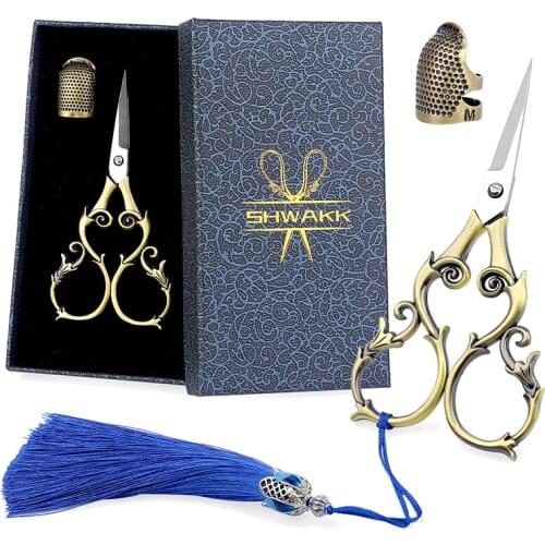 SHWAKK Professional Tailors Scissors Stainless Steel Vintage Sewing Scissors for Needlework Tailor Fabric DIY Tool Cutter