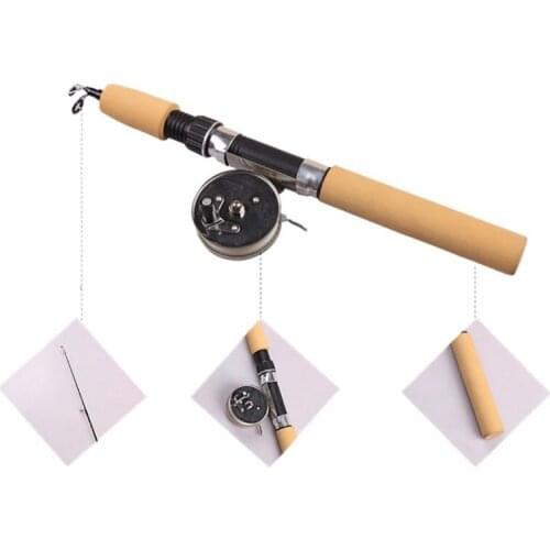 Mini Winter Metal Fishing Reels Flexible Elastic Carbon Bait Casting Rod Anti Slip Wood Color Handle Fishing Tools