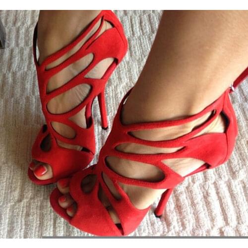Sexy Hollow Out Women High Heels Peep Toe Zipper Stilettos Carved Butterfly Wings Sandals Ladies Shoes Ultra High Heels Sandalia
