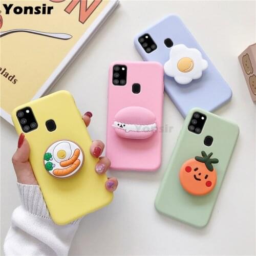 For Samsung Galaxy A21S Silicone Case Cartoon Phone Holder Cover For Samsung A21S A217F A 21S A21 S 6.5"Ring Stand Cases