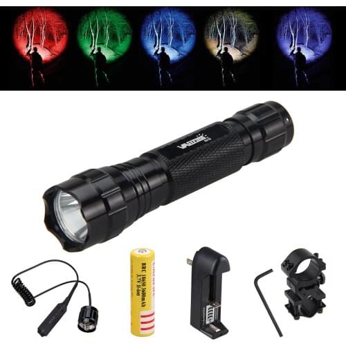 VASTFIRE Tactical Hunting Pistol Flashlight Waterproof Torch LED Lantern+Pressure Switch+Rifle Scope Airsoft Mount+18650+Charger