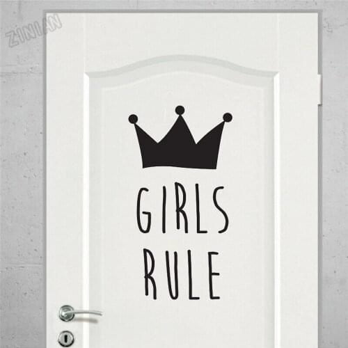 Girls Rule Wall Decal For Bedroom Vinyl Wall Stickers For Dormitry Cute Royal Crown Murals For Nursery Kids Room Decoration Y065