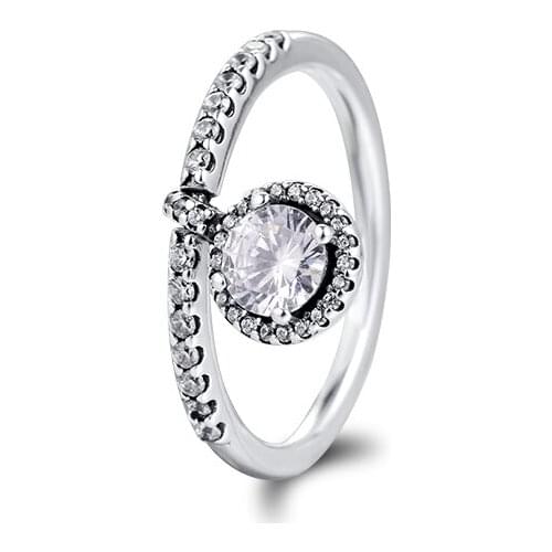 Dangling Clear Round Sparkle Ring 925 Sterling-Silver-Rings DIY Fashion Feamle Rings European Jewelry For Women