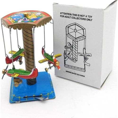 Rotating plane Retro Clockwork Wind Up Tin Toy w/Box Toys Collection Home Tin Toy Model Hobby Car Gift