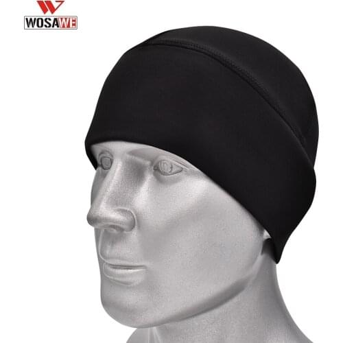 WOSAWE Autumn Winter Skull Cap Motorcycle Helmet Liner Running Beanie Thermal Windproof Sport Caps Fishing Running Hat Black