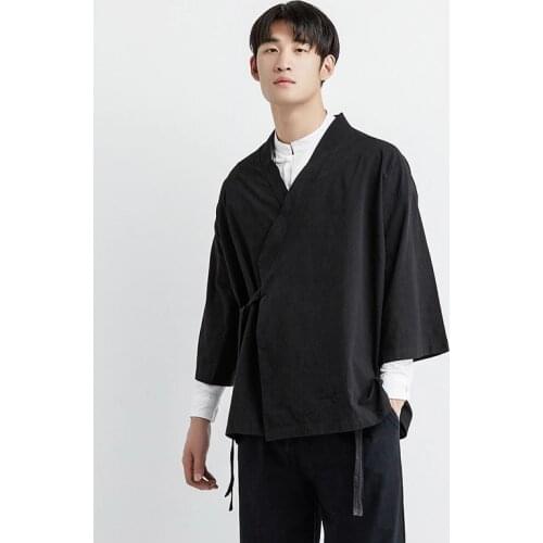 Japanese kimono cardigan men haori yukata male samurai costume clothing kimono jacket mens kimono shirt yukata haori KZ2033