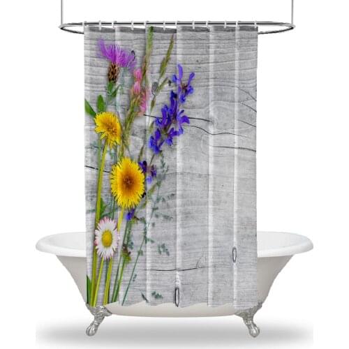 Flowers Printed Showers Curtain / Waterproof Button Hole Shower Drapes for Your Bathtub,Bathroom Daisy Lavender Meadow Rustic De