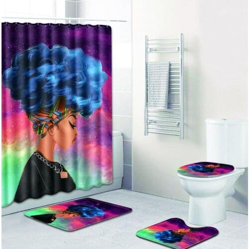 Shower Curtain Bathroom Waterproof with 10 Hooks Pedestal Rug Lid Toilet Cover Bath Mat Set European and American Style