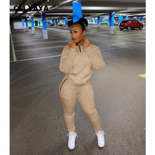 CM.YAYA Women Tracksuit Solid Turtleneck Tops + Pockets Pants Two 2 Piece Sets Fashion Outifts Casual Sweatsuits Autumn 2021