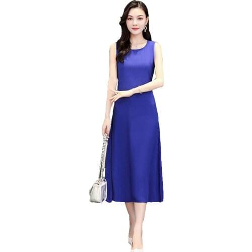 Women Summer Fashion Suspender Dress New Casual Plus size 6XL Female Elegant Slim dress Round neck Sleeveless Long Dresses OK764