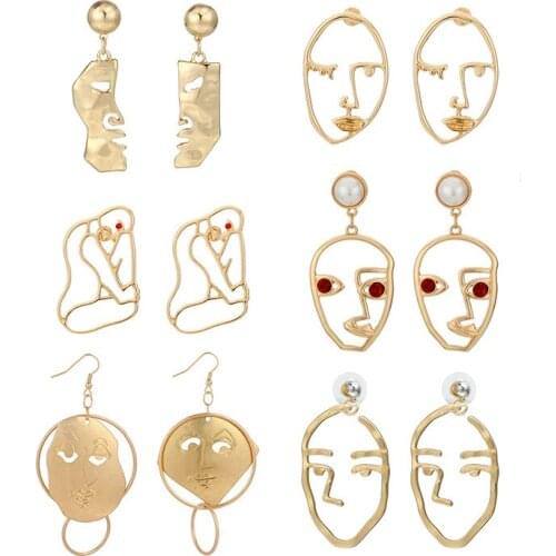 23Styles To Choose! Abstract Art Stud Earrings Gold Color Face Statement Earrings Girls Trend Tassel Earrings For Women
