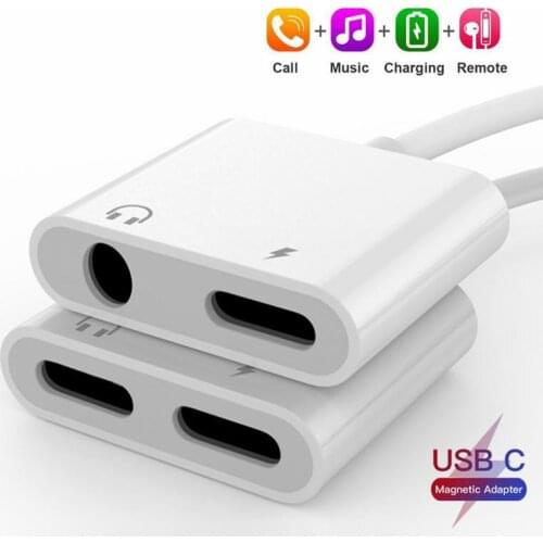 2 In 1 Dual Type C Lighting Jack Earphone Adapter For Iphone 11 10 To 3.5mm Aux Audio Headphones Splitter Charging Converter
