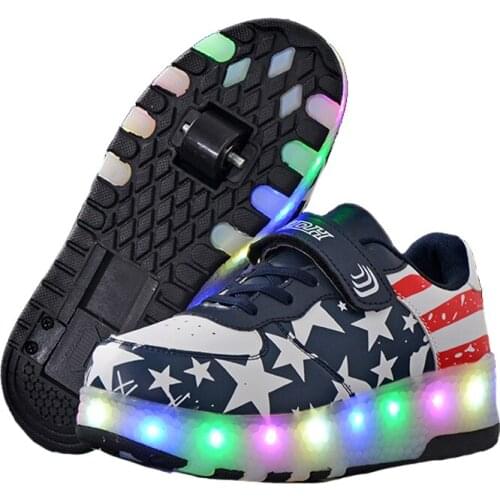 Children Glowing Sneakers Boys Girls with Wheels 2019 New LED Light Up Shoes Kids Sneakers on Wheels Sport Roller Skate Shoes