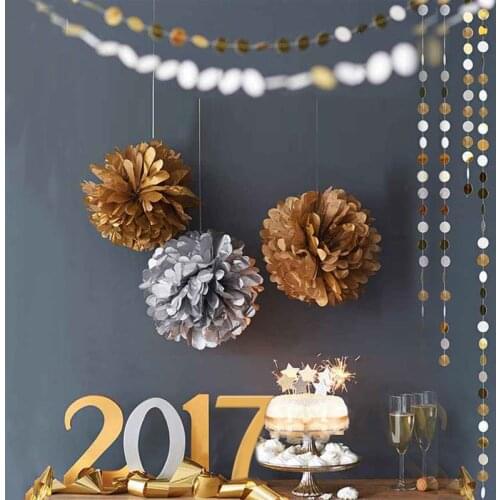 HAOCHU 2Pcs/lot 1.5m Shiny Round Paper Hanging Garland String Banner Ornaments Wedding Christmas Decor for Home Xmas Tree Supply