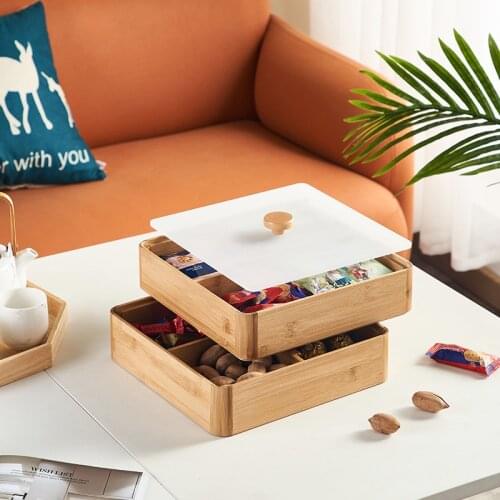 Snack Storage Box Solid Wood Dried Candy Box Household Living Room Melon Seed Snacks Fruit Tray With Lid