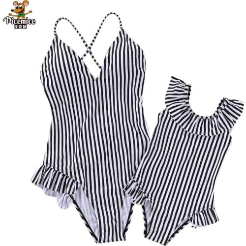 Summer Family Matching Swimwear Mother Daughter Striped Bikini Bathing Suit Swimwear Family Matching Outfits Kids Mom Swimsuit