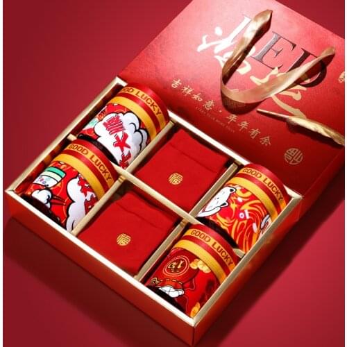 Chinese Traditional Natal Year Wedding Gift Mens Underwear Boxer Cotton Printed Big Red Breathable Trendy Boxer Shorts