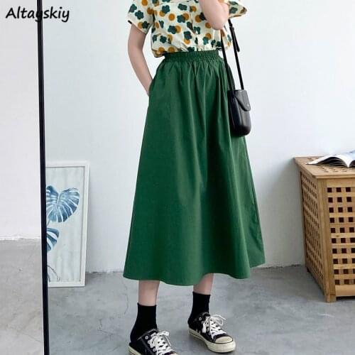 Skirts Women Summer Thin Ins Students 3 Colors Korean Fashion Daily All-match Pockets A-line Solid Vintage Popular Comfortable