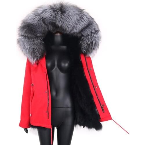 2021 Winter Jacket Women Short Parka Real Fox Fur Coat Natural Raccoon Fur Collar Hood Thick Warm Streetwear Parkas