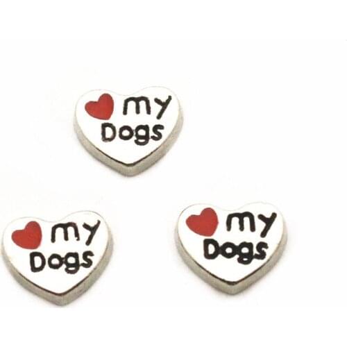 10pcs/lot My love dogs Charms heart Floating Charms for Floating Memory charms Lockets DIY Jewelry
