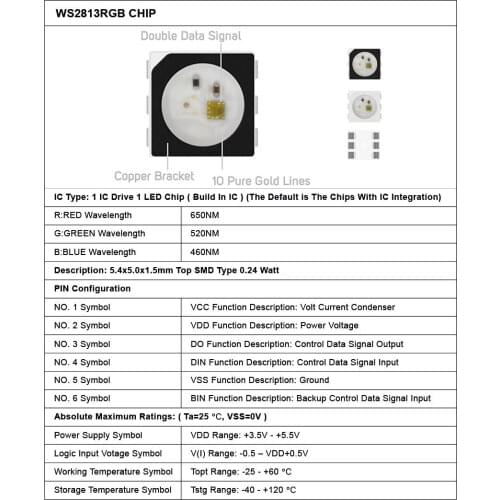 1000pcs WS2813 6pins SMD 5050 Digital LED Pixel Chip Individually Addressable 5V