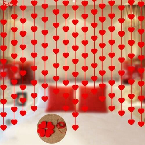 16pcs Heart Shape Pendants Valance Band String Curtain Non-Woven Line Door Wedding Party Window Living Room Decor 5zsh282