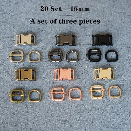 20 Set (A) 15mm Metal D Ring+Adjustable+Release Buckle DIY Dog Collar and Leash Accessories 3JT15mm7826L