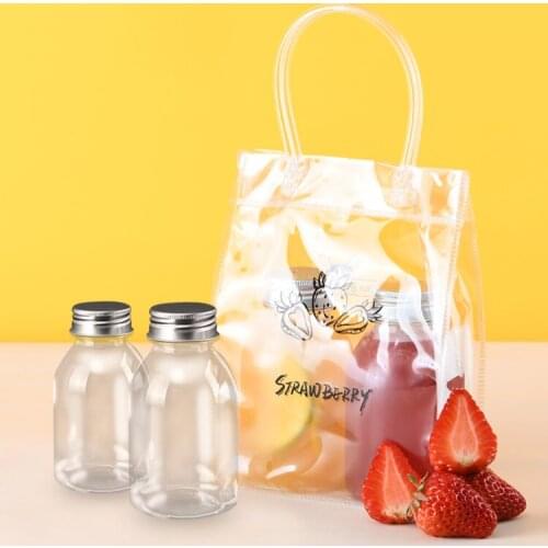25pcs/lot Mini Milk Tea Cup Plastic Bottle 250ml Bottle PVC Bag Plastic Jar with Lid Mason Jar Candy Jar Party Christmas Decor