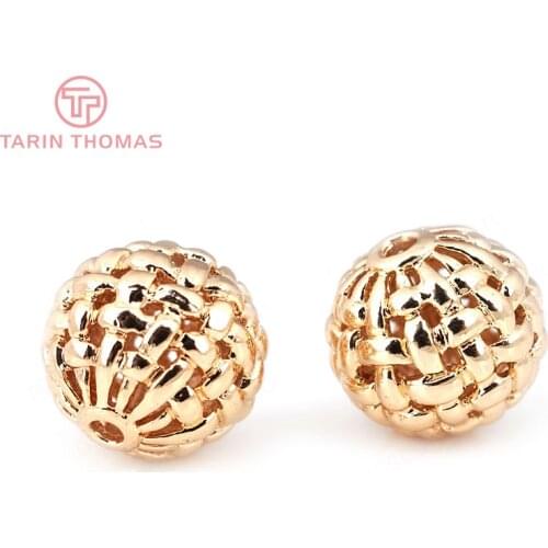 6PCS 15MM 24K Champagne Gold Color Plated Brass Hollow Weaving Spacer Beads Bracelet Beads High Quality Diy Jewelry Accessories