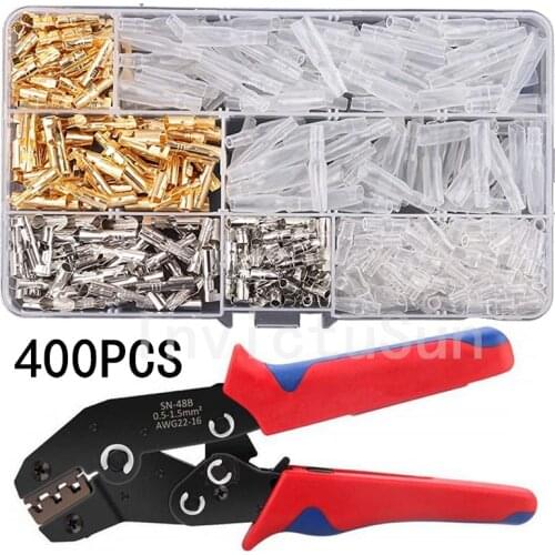 400PCS Bullet Terminals Car Auto Motorcycle Crimp Terminals Electrical Wire Connectors Bullet Connectors SN48B Crimping Kit