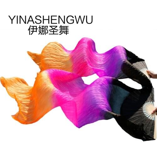 Stage Performance 100% Silk Belly Dance Fans Gradient Colour Dance Accessories Belly Dancing Silk Fans black+purple+rose+orange