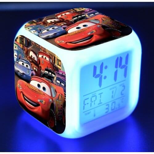 Cars Kids Alarm Clock Cute Colorful LED Luminous Alarm Clock Digital Clock Electronic Gadgets Disney Anime Figure Toys gifts