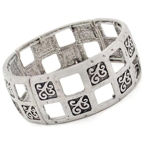 Big Statement Antique Silver Color Geometric Hollow Adjustable Bracelet Bangles for Women Female Party Wedding Daily Bracelets