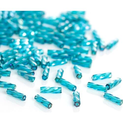 DoreenBeads Japanese Glass Seed Beads Twisted Bugle Peacock blue About 6mm x 2mm,Hole:0.8mm,10 Grams(About 400 PCs)