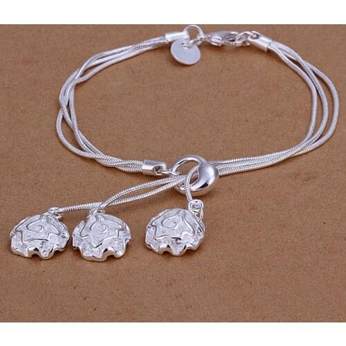 H291 silver fashion jewelry 925 jewelry silver plated bracelet Triple Rose Bracelet /IJXKZNPH LJWFZFXE