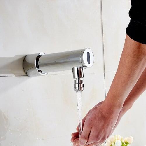 Chrome Brass Wall Mounted DC6V Battery Power Integrated type Automatic Sensor Tap Bathroom Wash Basin Touchless infrared Faucet