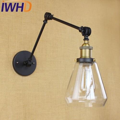 IWHD Glass Swing Long Arm Reteo Wall Lights Wandlampen LED Loft Industrial Wall Light Vintage Sconce Lampara Appliques Pared