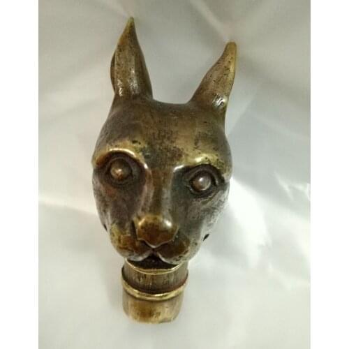 Chinese old handmade bronze sculpture rabbit head stick