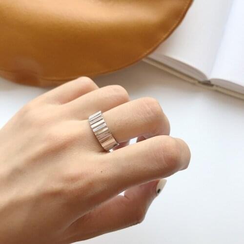 Authentic S925 Sterling Silver FINE Jewelry stacked stairs Geometric Band ring adjust TLJ1025