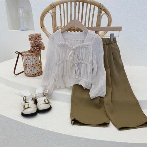 2021 Korea style girls 2 pcs set shirt+skirt long pants autumn cotton kids suit 2-8 years WS58