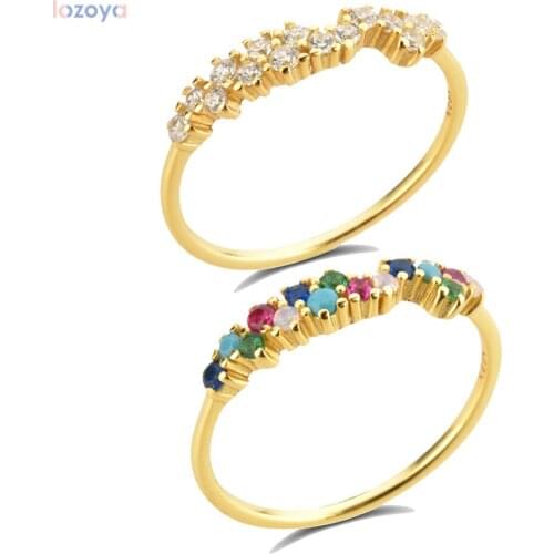 LOZOYA 100% 925 Sterling Wedding Jewelry Silver Guadaloupe Simple Sparkle Tutti Frutti Ring Clear Rainbow Women Circle Luxury