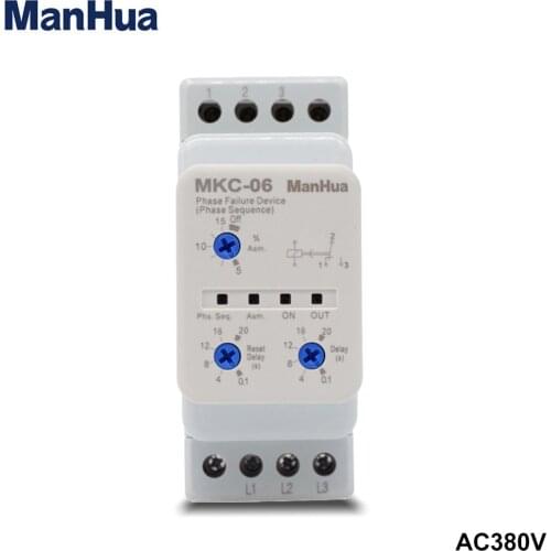 Manhua Protect Motor From Phase Failure Phase Sequence reserve voltage unbalance 3 phase 380V MKC-06 Phase Failure device