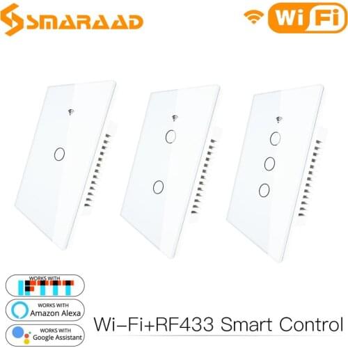 Multi Color RF433&WiFi Smart Life Wall Light Switch Glass Panel Voice/Tuya APP Remote Control For Alexa Google Home EU/US Type