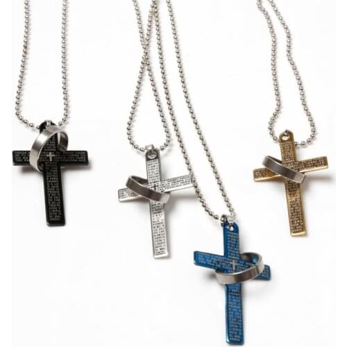 Fashion Mens The Bible Cross Titanium Steel Pendent Necklace Couples Jewelry Gift 4 Colors Drop shipping
