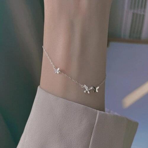 925 Sterling Silver Zircon Shiny Butterfly Charm Bracelet &Bangle For Women Girls Party Jewelry Pulseras Mujer sl190