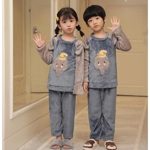New Girls Pajamas Warm Thicken Autumn Winter Flannel Pijamas Mujer Children coral fleece cartoon Pajamas for Boys Kids pijamas