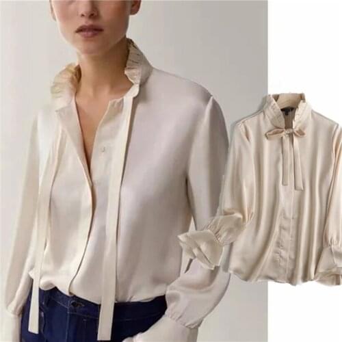 Autumn Blouse Women Ruffled Office Lady Fashion Simple Ruffles Lace Up Elegant Casual Blusas Mujer De Moda 2021 Shirt