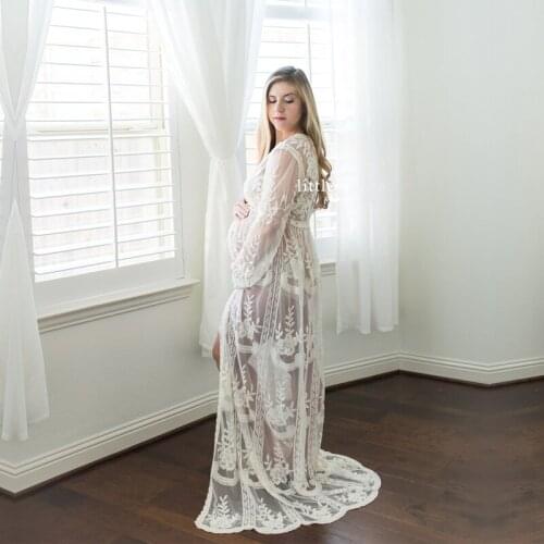 Sexy Maternity Photography Props Clothes Pregnancy Dresses for Pregnant Women Clothing Photo Shoot White Pink Lace Maxi Gown